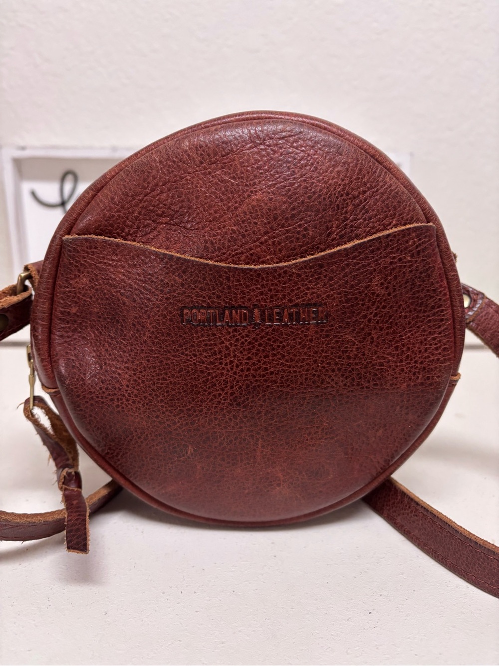 Portland Leather Rustic Brown Small Round Leather Crossbody
